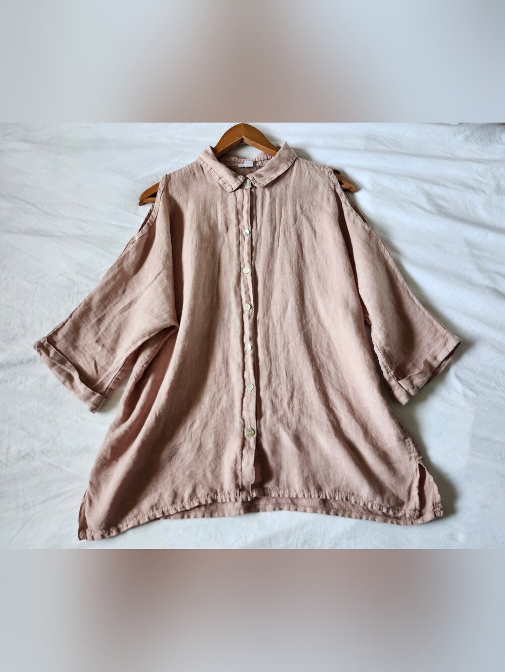 Saks Fifth Avenue 100% Linen Button-Front Cold-Shoulder Shirt